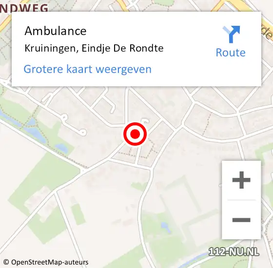 Locatie op kaart van de 112 melding: Ambulance Kruiningen, Eindje De Rondte op 1 september 2015 15:33