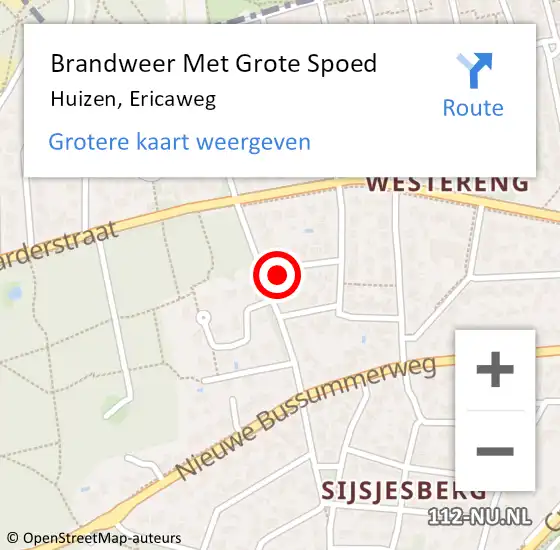 Locatie op kaart van de 112 melding: Brandweer Met Grote Spoed Naar Huizen, Ericaweg op 1 september 2015 16:44