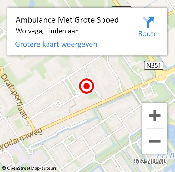 Locatie op kaart van de 112 melding: Ambulance Met Grote Spoed Naar Wolvega, Lindenlaan op 1 september 2015 16:56