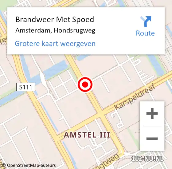 Locatie op kaart van de 112 melding: Brandweer Met Spoed Naar Amsterdam, Hondsrugweg op 1 september 2015 18:00
