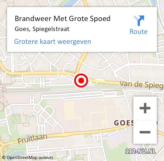 Locatie op kaart van de 112 melding: Brandweer Met Grote Spoed Naar Goes, Spiegelstraat op 1 september 2015 18:10