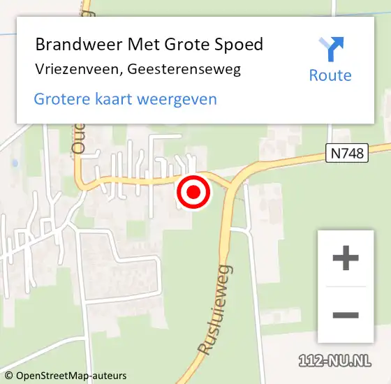 Locatie op kaart van de 112 melding: Brandweer Met Grote Spoed Naar Vriezenveen, Geesterenseweg op 1 september 2015 18:33