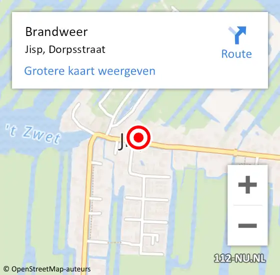 Locatie op kaart van de 112 melding: Brandweer Jisp, Dorpsstraat op 1 september 2015 21:15