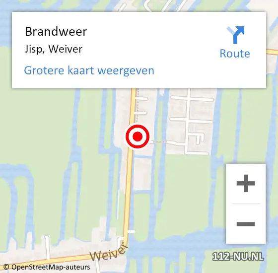 Locatie op kaart van de 112 melding: Brandweer Jisp, Weiver op 1 september 2015 21:19