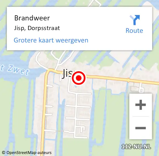 Locatie op kaart van de 112 melding: Brandweer Jisp, Dorpsstraat op 1 september 2015 21:28