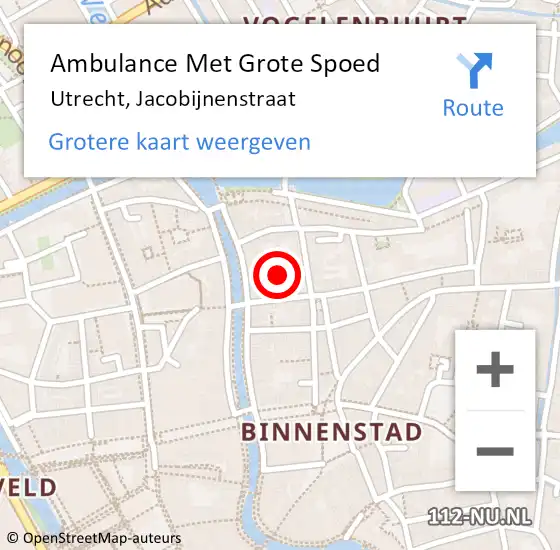 Locatie op kaart van de 112 melding: Ambulance Met Grote Spoed Naar Utrecht, Jacobijnenstraat op 1 september 2015 21:52