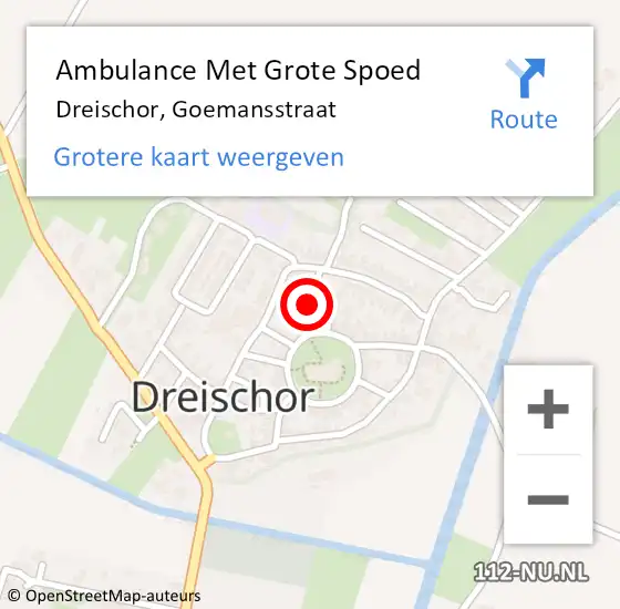 Locatie op kaart van de 112 melding: Ambulance Met Grote Spoed Naar Dreischor, Goemansstraat op 1 september 2015 22:03