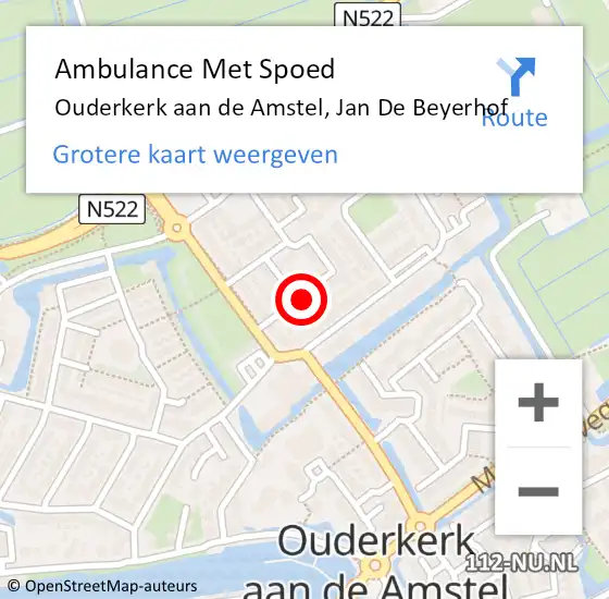 Locatie op kaart van de 112 melding: Ambulance Met Spoed Naar Ouderkerk aan de Amstel, Jan De Beyerhof op 1 september 2015 22:10