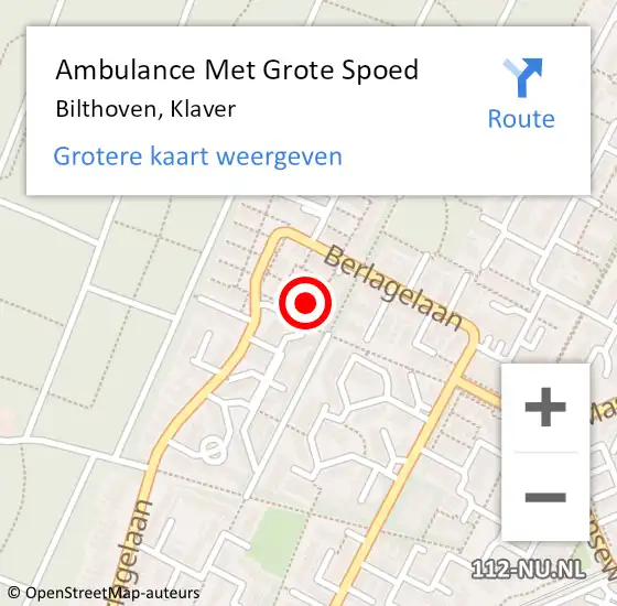 Locatie op kaart van de 112 melding: Ambulance Met Grote Spoed Naar Bilthoven, Klaver op 2 september 2015 00:19