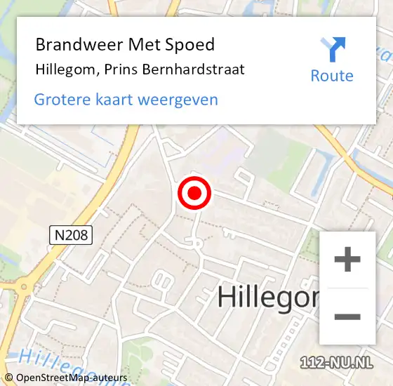 Locatie op kaart van de 112 melding: Brandweer Met Spoed Naar Hillegom, Prins Bernhardstraat op 2 september 2015 04:09