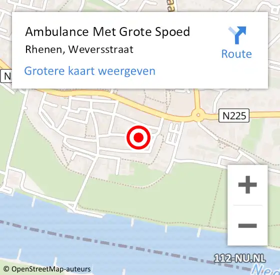 Locatie op kaart van de 112 melding: Ambulance Met Grote Spoed Naar Rhenen, Weversstraat op 2 september 2015 06:54