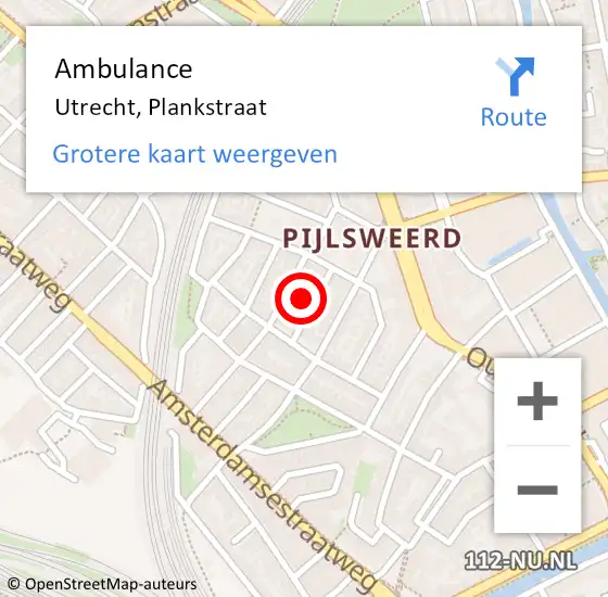 Locatie op kaart van de 112 melding: Ambulance Utrecht, Plankstraat op 2 september 2015 08:02