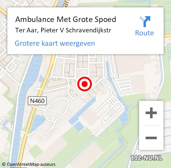 Locatie op kaart van de 112 melding: Ambulance Met Grote Spoed Naar Ter Aar, Pieter V Schravendijkstr op 2 september 2015 08:33