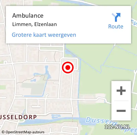 Locatie op kaart van de 112 melding: Ambulance Limmen, Elzenlaan op 2 september 2015 09:00