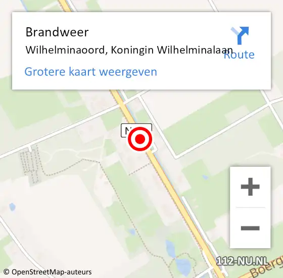 Locatie op kaart van de 112 melding: Brandweer Wilhelminaoord, Koningin Wilhelminalaan op 2 september 2015 09:04