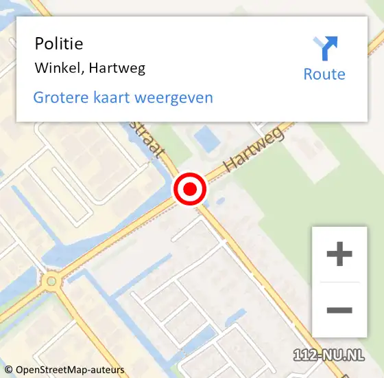 Locatie op kaart van de 112 melding: Politie Winkel, Hartweg op 2 september 2015 11:27