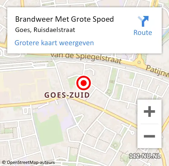 Locatie op kaart van de 112 melding: Brandweer Met Grote Spoed Naar Goes, Ruisdaelstraat op 2 september 2015 12:12