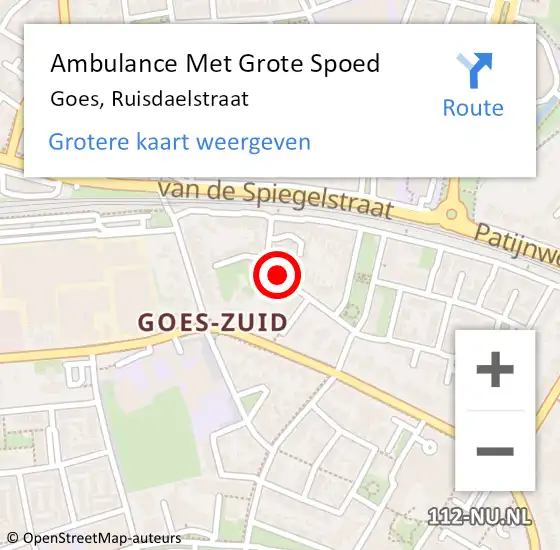 Locatie op kaart van de 112 melding: Ambulance Met Grote Spoed Naar Goes, Ruisdaelstraat op 2 september 2015 12:18