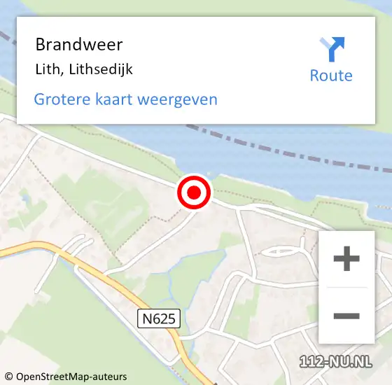 Locatie op kaart van de 112 melding: Brandweer Lith, Lithsedijk op 2 september 2015 12:24