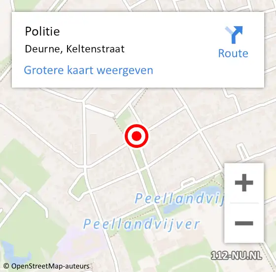 Locatie op kaart van de 112 melding: Politie Deurne, Keltenstraat op 2 september 2015 12:37