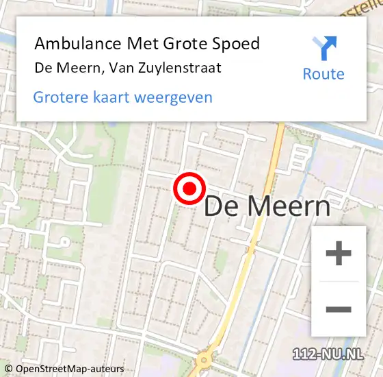 Locatie op kaart van de 112 melding: Ambulance Met Grote Spoed Naar De Meern, Van Zuylenstraat op 2 september 2015 12:51