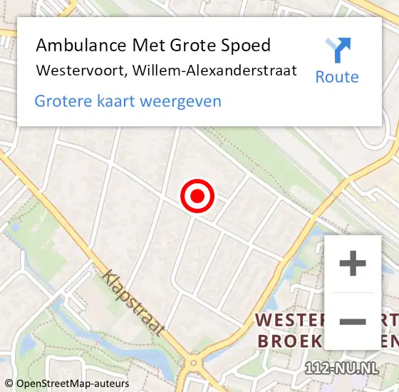 Locatie op kaart van de 112 melding: Ambulance Met Grote Spoed Naar Westervoort, Willem-Alexanderstraat op 2 september 2015 12:56