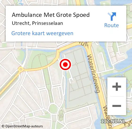 Locatie op kaart van de 112 melding: Ambulance Met Grote Spoed Naar Utrecht, Prinsesselaan op 2 september 2015 14:38