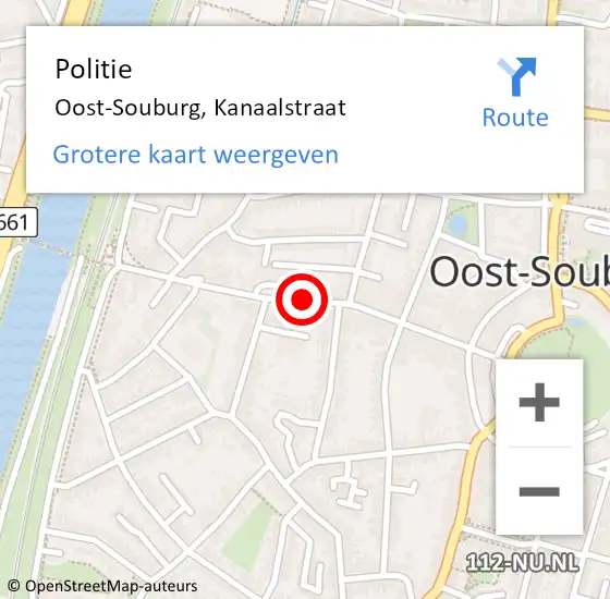 Locatie op kaart van de 112 melding: Politie Oost-Souburg, Kanaalstraat op 2 september 2015 14:42