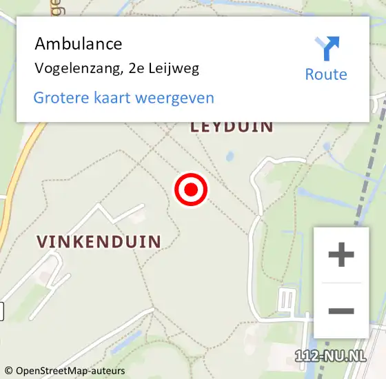 Locatie op kaart van de 112 melding: Ambulance Vogelenzang, 2e Leijweg op 2 september 2015 15:00