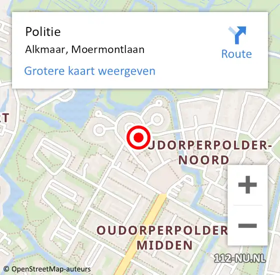 Locatie op kaart van de 112 melding: Politie Alkmaar, Moermontlaan op 2 september 2015 15:05