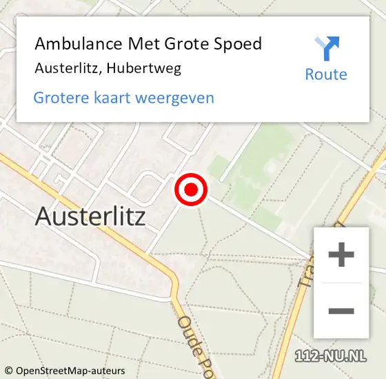 Locatie op kaart van de 112 melding: Ambulance Met Grote Spoed Naar Austerlitz, Hubertweg op 2 september 2015 15:14