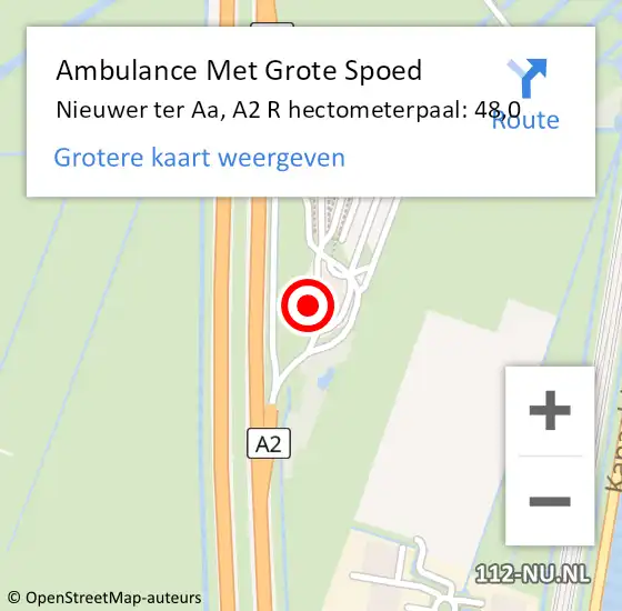 Locatie op kaart van de 112 melding: Ambulance Met Grote Spoed Naar Nieuwer ter Aa, A2 R hectometerpaal: 48,0 op 2 september 2015 16:33