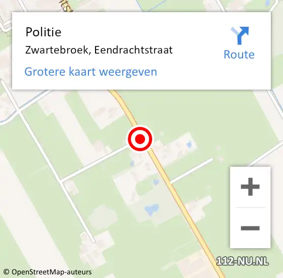 Locatie op kaart van de 112 melding: Politie Zwartebroek, Eendrachtstraat op 2 september 2015 17:27
