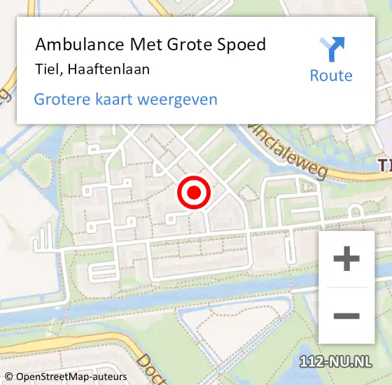 Locatie op kaart van de 112 melding: Ambulance Met Grote Spoed Naar Tiel, Haaftenlaan op 2 september 2015 18:12