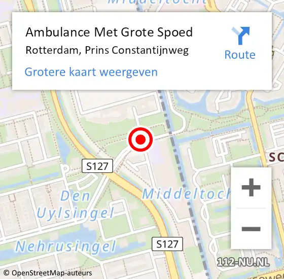 Locatie op kaart van de 112 melding: Ambulance Met Grote Spoed Naar Rotterdam, Prins Constantijnweg op 2 september 2015 18:43
