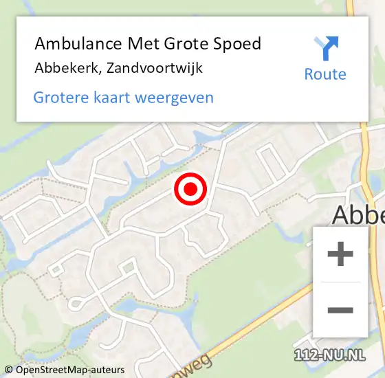 Locatie op kaart van de 112 melding: Ambulance Met Grote Spoed Naar Abbekerk, Zandvoortwijk op 2 september 2015 20:01