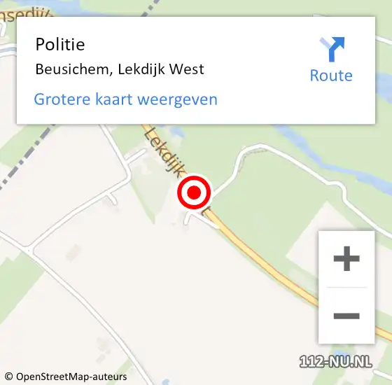 Locatie op kaart van de 112 melding: Politie Beusichem, Lekdijk West op 2 september 2015 20:31