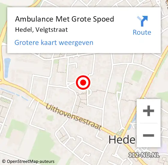 Locatie op kaart van de 112 melding: Ambulance Met Grote Spoed Naar Hedel, Velgtstraat op 2 september 2015 20:36