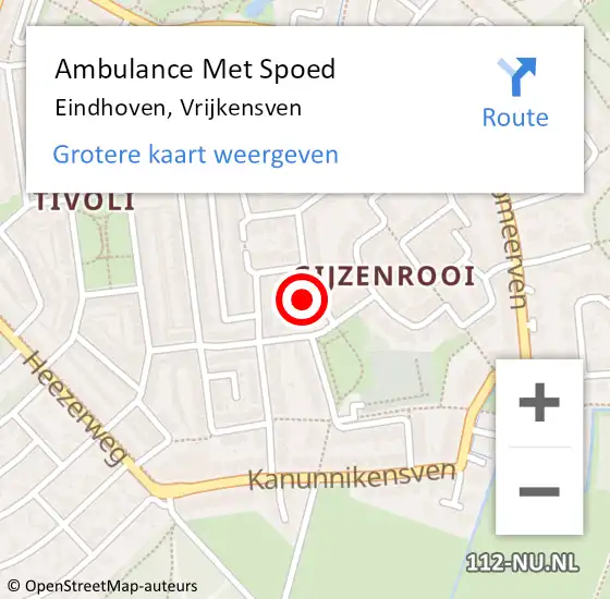 Locatie op kaart van de 112 melding: Ambulance Met Spoed Naar Eindhoven, Vrijkensven op 2 september 2015 20:47