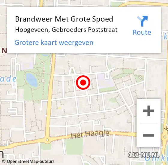 Locatie op kaart van de 112 melding: Brandweer Met Grote Spoed Naar Hoogeveen, Gebroeders Poststraat op 2 september 2015 21:04