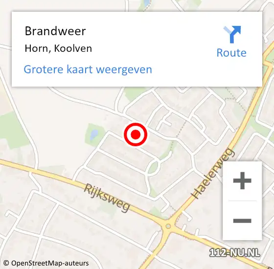 Locatie op kaart van de 112 melding: Brandweer Horn, Koolven op 2 september 2015 21:13