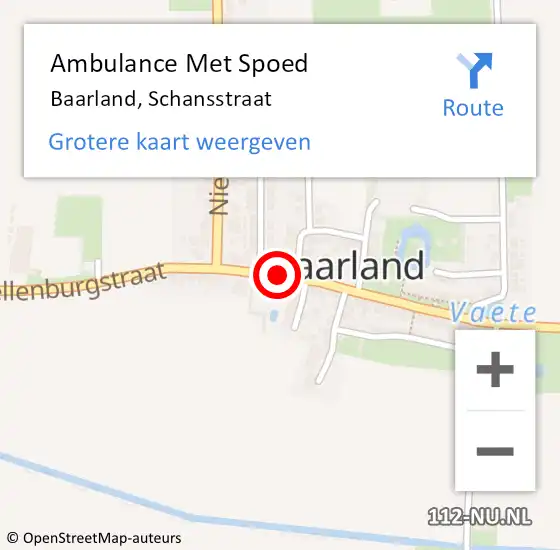 Locatie op kaart van de 112 melding: Ambulance Met Spoed Naar Baarland, Schansstraat op 2 september 2015 22:59