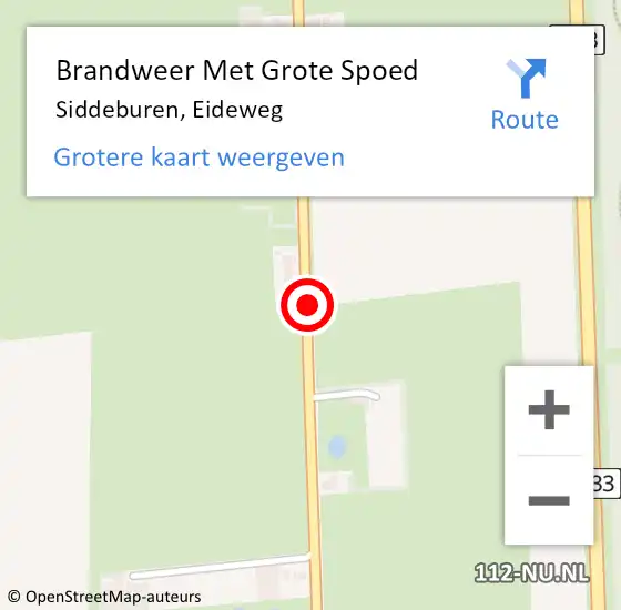 Locatie op kaart van de 112 melding: Brandweer Met Grote Spoed Naar Siddeburen, Eideweg op 2 september 2015 23:03
