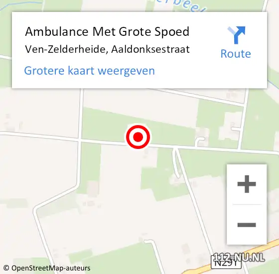 Locatie op kaart van de 112 melding: Ambulance Met Grote Spoed Naar Ven-Zelderheide, Aaldonksestraat op 2 september 2015 23:09