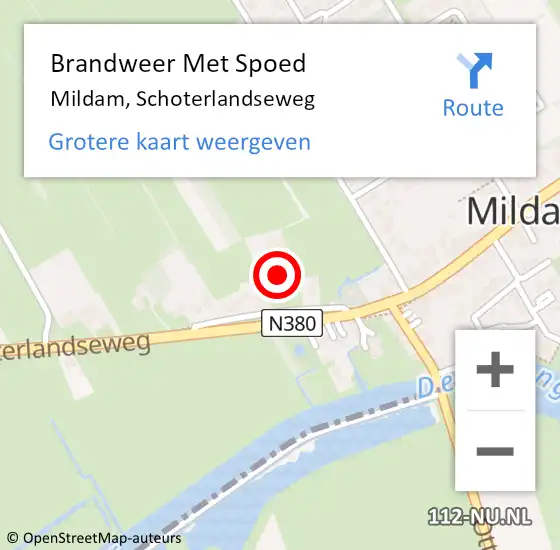 Locatie op kaart van de 112 melding: Brandweer Met Spoed Naar Mildam, Schoterlandseweg op 3 september 2015 05:01