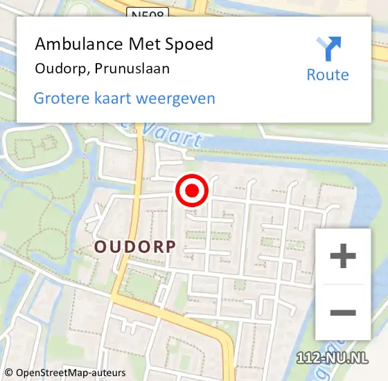 Locatie op kaart van de 112 melding: Ambulance Met Spoed Naar Oudorp, Prunuslaan op 3 september 2015 06:53