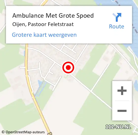 Locatie op kaart van de 112 melding: Ambulance Met Grote Spoed Naar Oijen, Pastoor Feletstraat op 3 september 2015 07:33