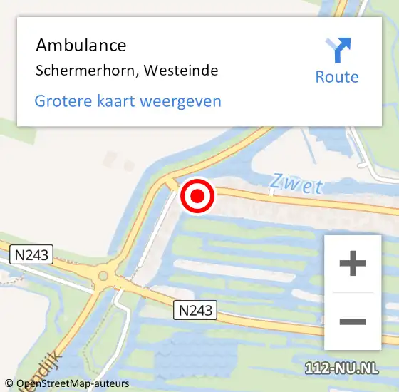 Locatie op kaart van de 112 melding: Ambulance Schermerhorn, Westeinde op 3 september 2015 07:56