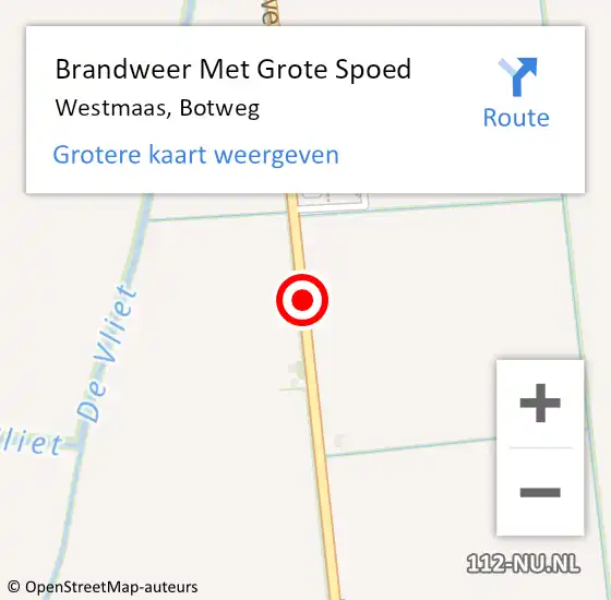 Locatie op kaart van de 112 melding: Brandweer Met Grote Spoed Naar Westmaas, Botweg op 3 september 2015 09:29