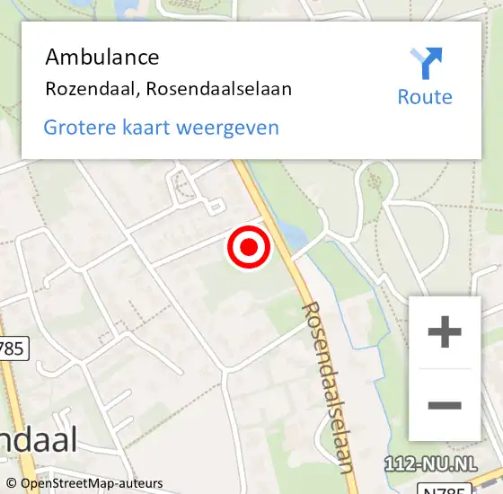 Locatie op kaart van de 112 melding: Ambulance Rozendaal, Rosendaalselaan op 3 september 2015 09:57